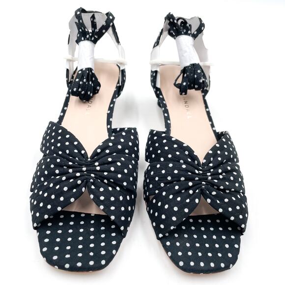 Loeffler Randall Leia Sandals Black Polka Dot Ankle Wrap Low Block Heel Sz 5.5‎ - Picture 7 of 13